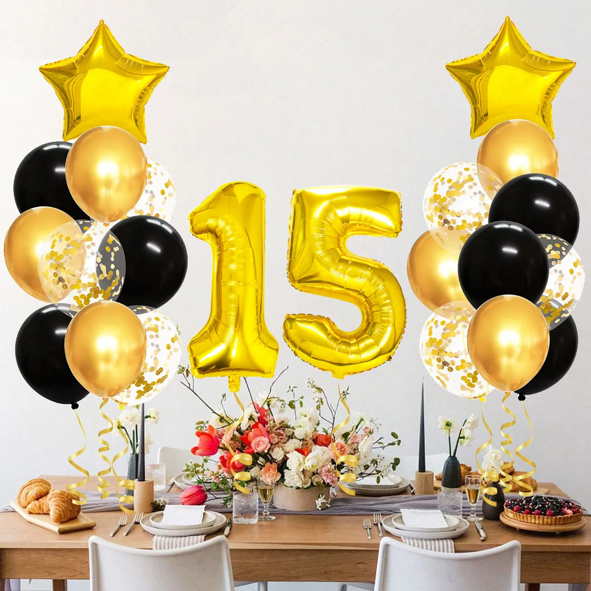 25pcs Gold Black Mixed Balloons 15th 51st Birthday Party Decorations 15 51 Years Old Girl Boy Man Birthday Decor Anniversary