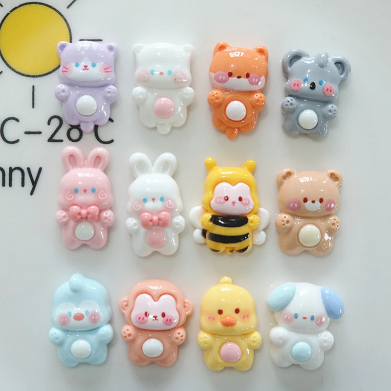 10 Pcs New Cute Cartoon Animal Little Bee Little Bear Rabbit Series Resin Scrapbook Diy Jewellery Hairpin Accessories Decorate