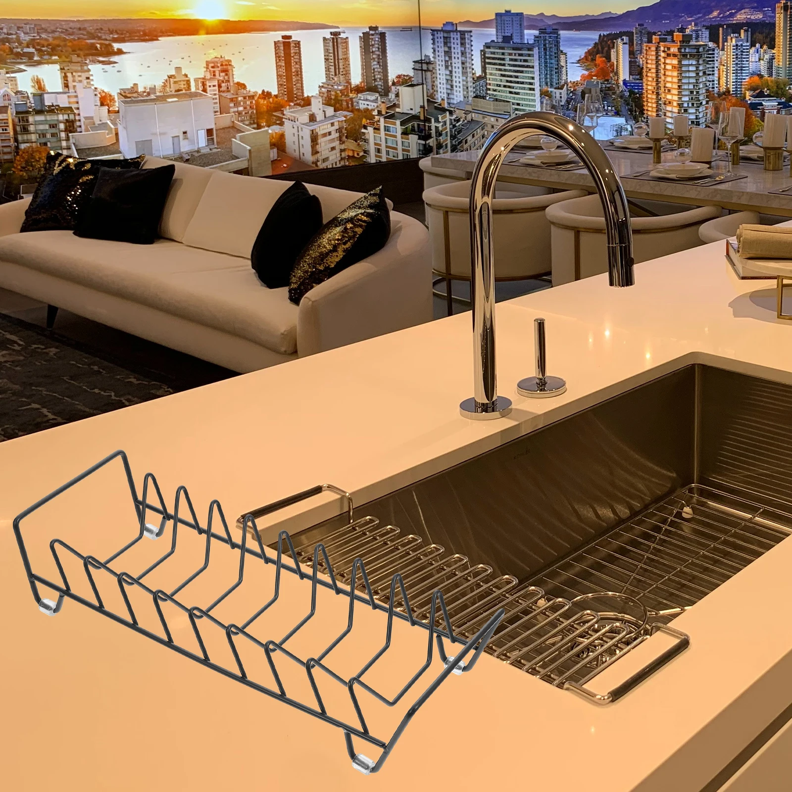

Black Carbon Dish Drying Rack Plate ganizer Dish Rack Storage Heavy Duty Pan Multi Function