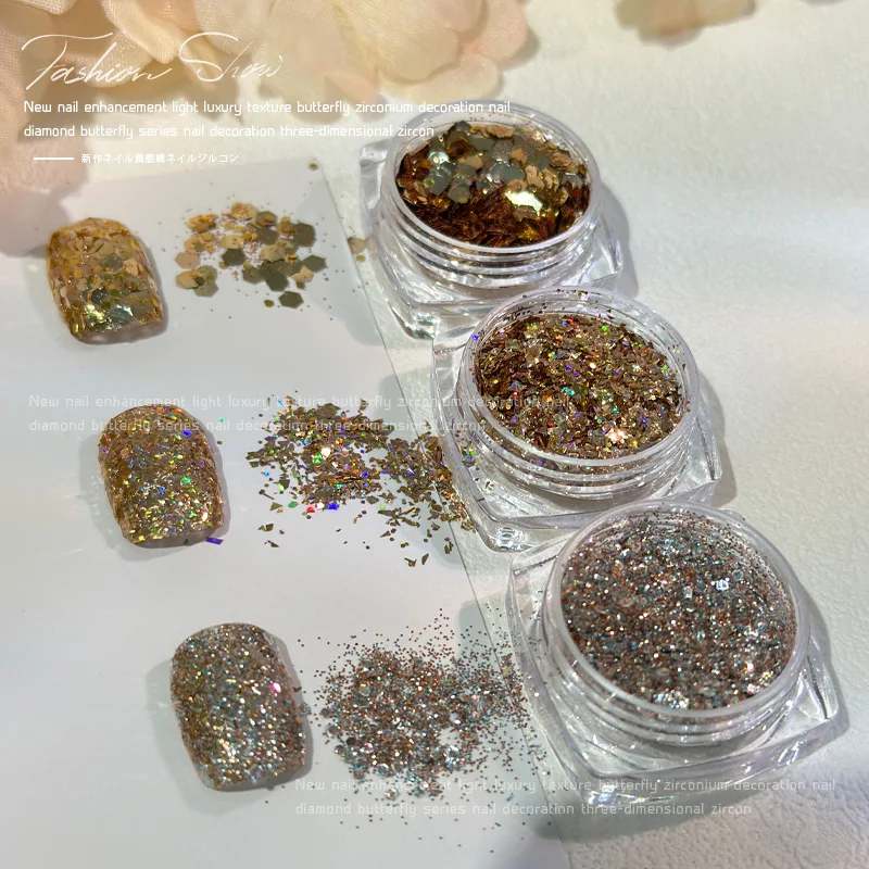 1PC New size glitter summer nail art explosion flash mixed ultra-thin glitter powder nail jewelry 3D patch