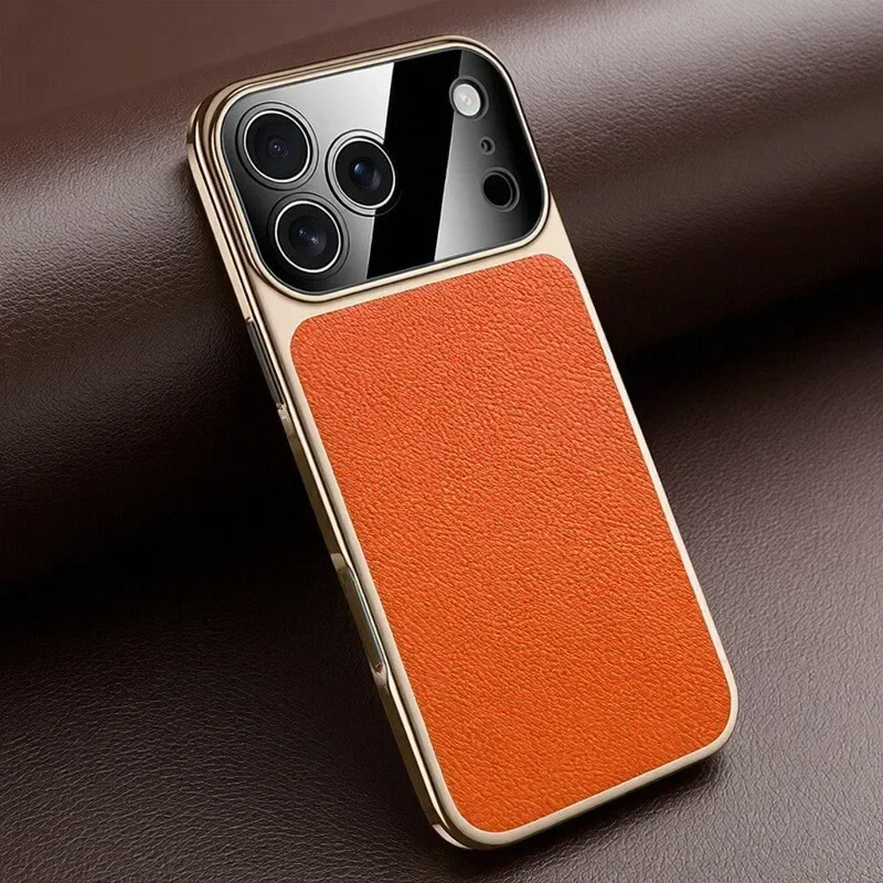 

Premium Full Grain Leather Case For iPhone 17 Air Pro Max Luxury Cover Electroplating Frame