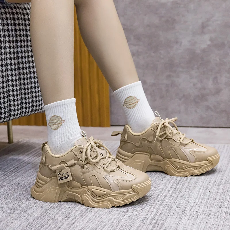 Thick Soled Casual Vulcanized Shoes Women High Platform Winter Women Lace Up White Basket Sneakers Women Running Shoes