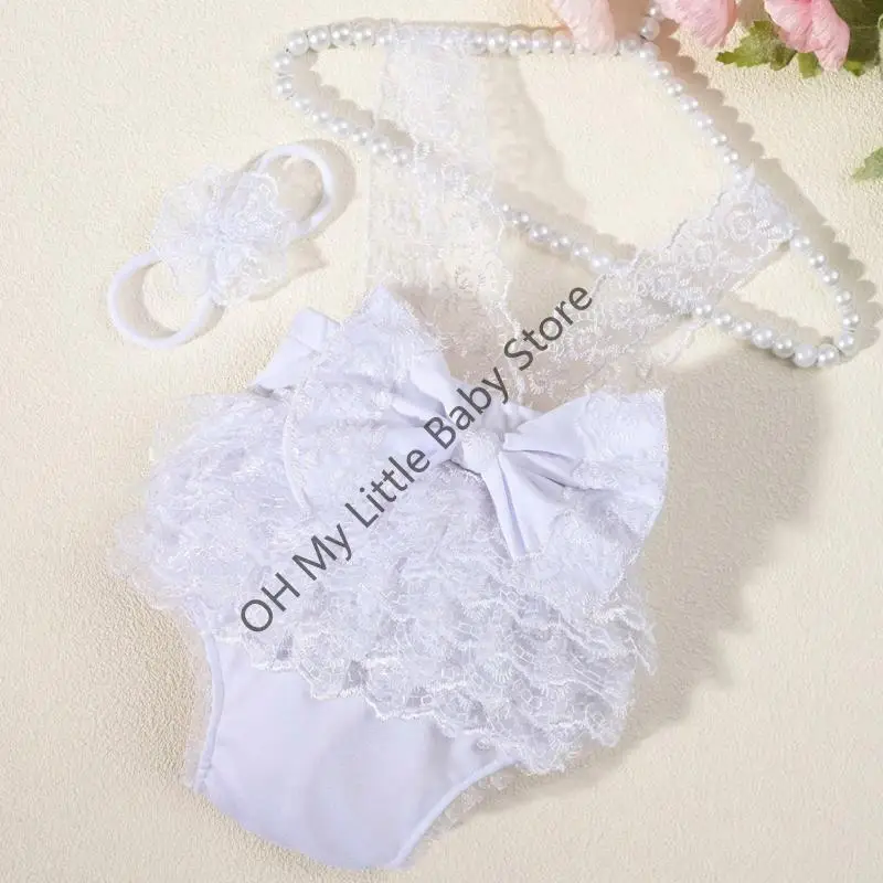 M76C Baby Girls Lace Dress Pressband Photography Set لاستخدام الاستوديو المهني