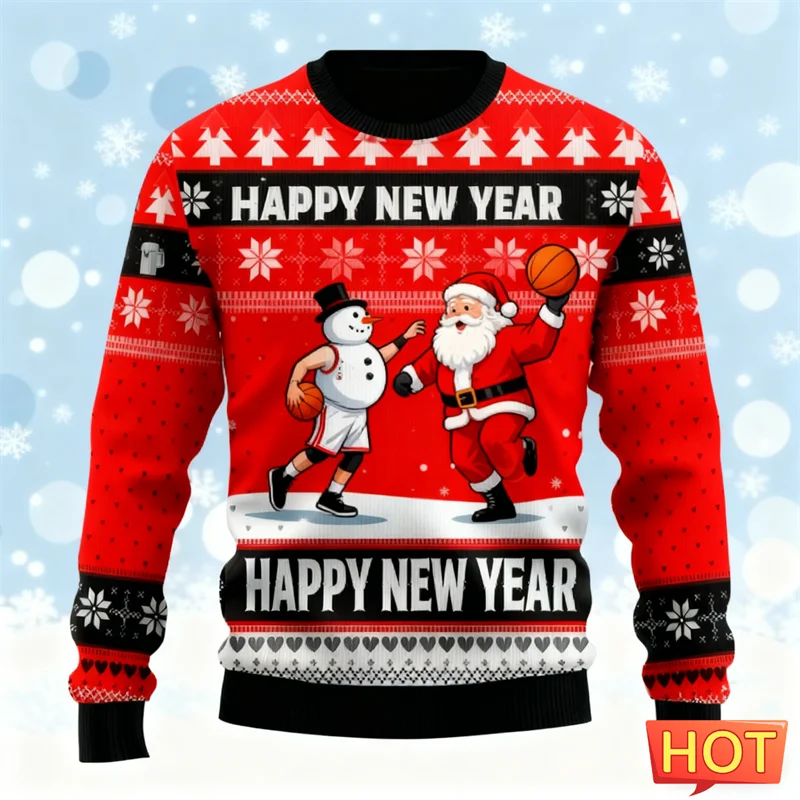 2026 جديد الكرتون سانتا كلوز سترة عيد الميلاد القبيحة موضة طاقم الرقبة ثلاثية الأبعاد مطبوعة عيد الميلاد بلوزات فضفاضة تنفس البلوفرات #2