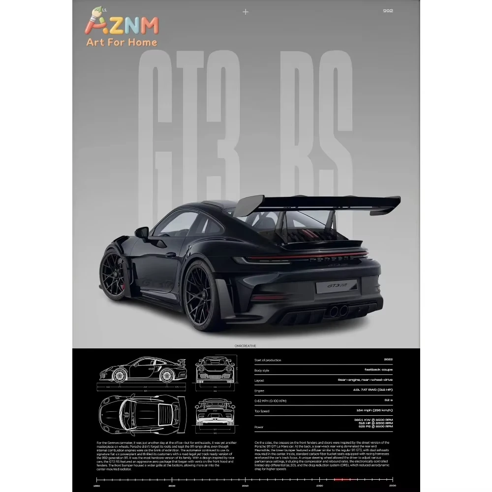 1pc Minimalist 911 GT3-RS 718 GT4 RS Hyper Car Sports Car Supercar Poster Canvas Painting Wall Art Pictures Home Interior Decor