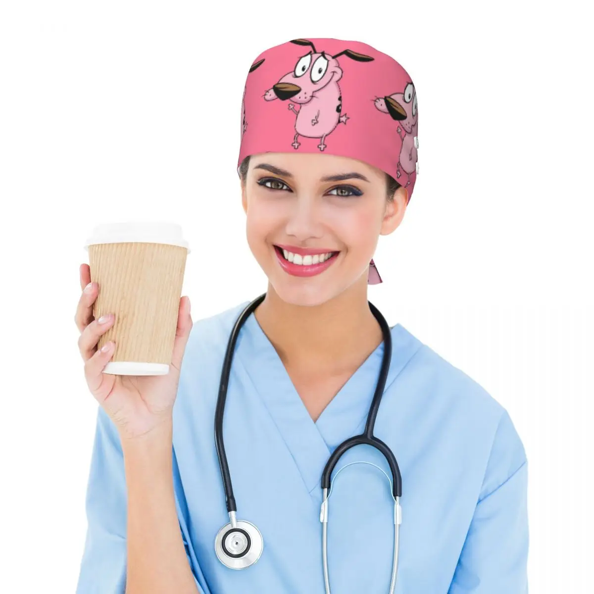 Cowardly Dog C-Courage Cartoon Scrub Hat Doctor Working Surgical Cap Unisex Adjustable Nursing Caps for Dentist