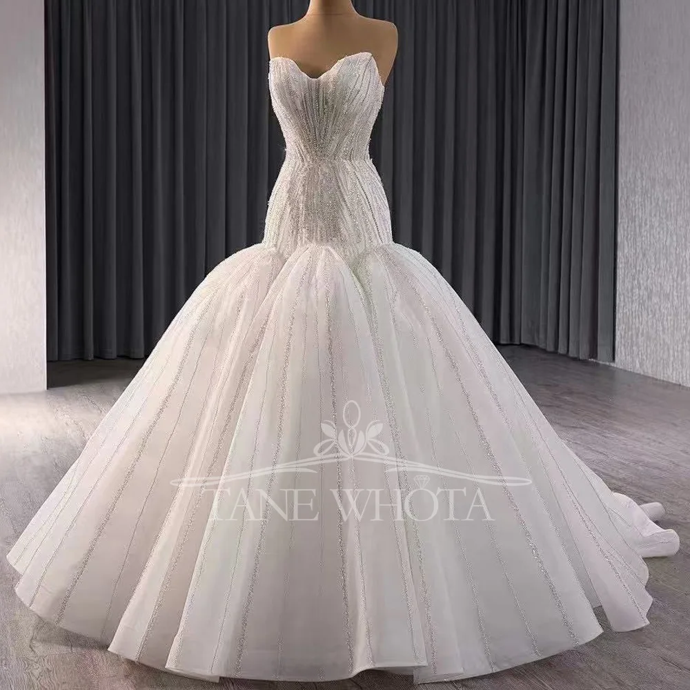 Sweetheart Wedding Dress Sleeveless Crystal Sequined Lace Up Back Vestido De Noiva Casamento