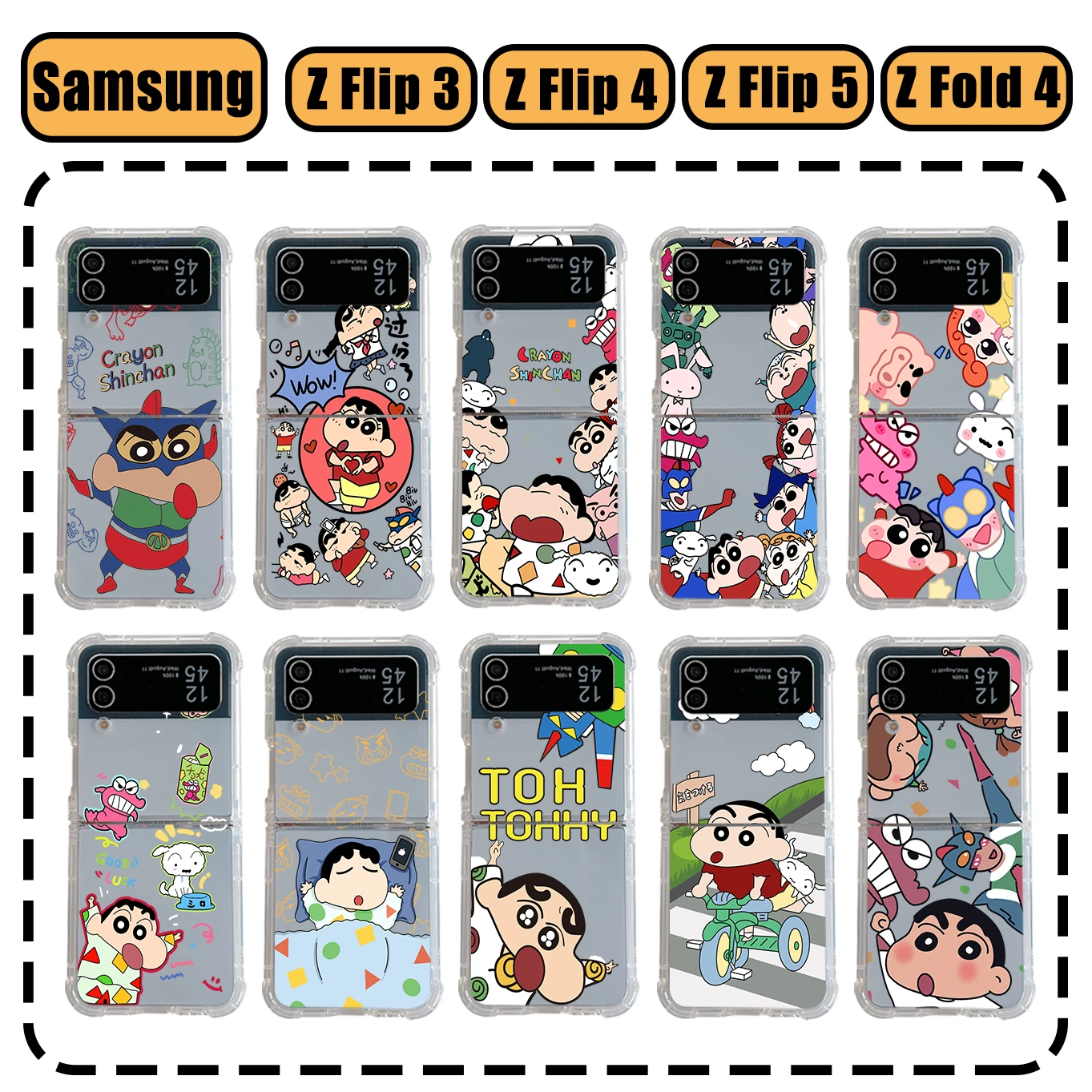 

Cartoon Cute Phone Case for Samsung Galaxy Z Flip 3 4 Z Flip 5 Z Fold 4 5G PC Soft Anti-fall Crayon Back S-shinS-C-chanS Cover