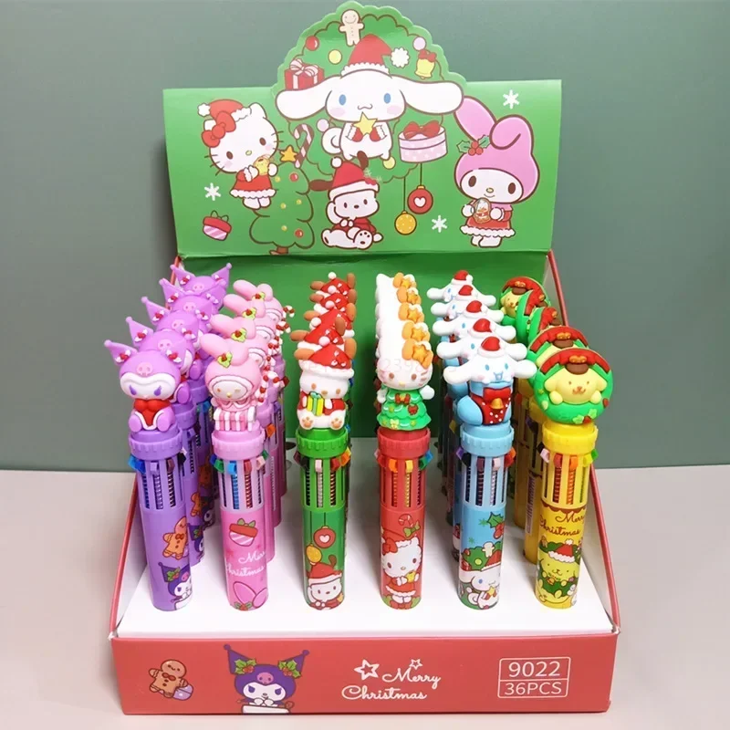 Imagem -05 - Sanrio-kawaii dos Desenhos Animados Caneta Esferográfica 10 Cores 05 mm Papelaria Estudante Escola de Imprensa Material de Escritório Presentes Natal 18 Pcs 36 Pcs