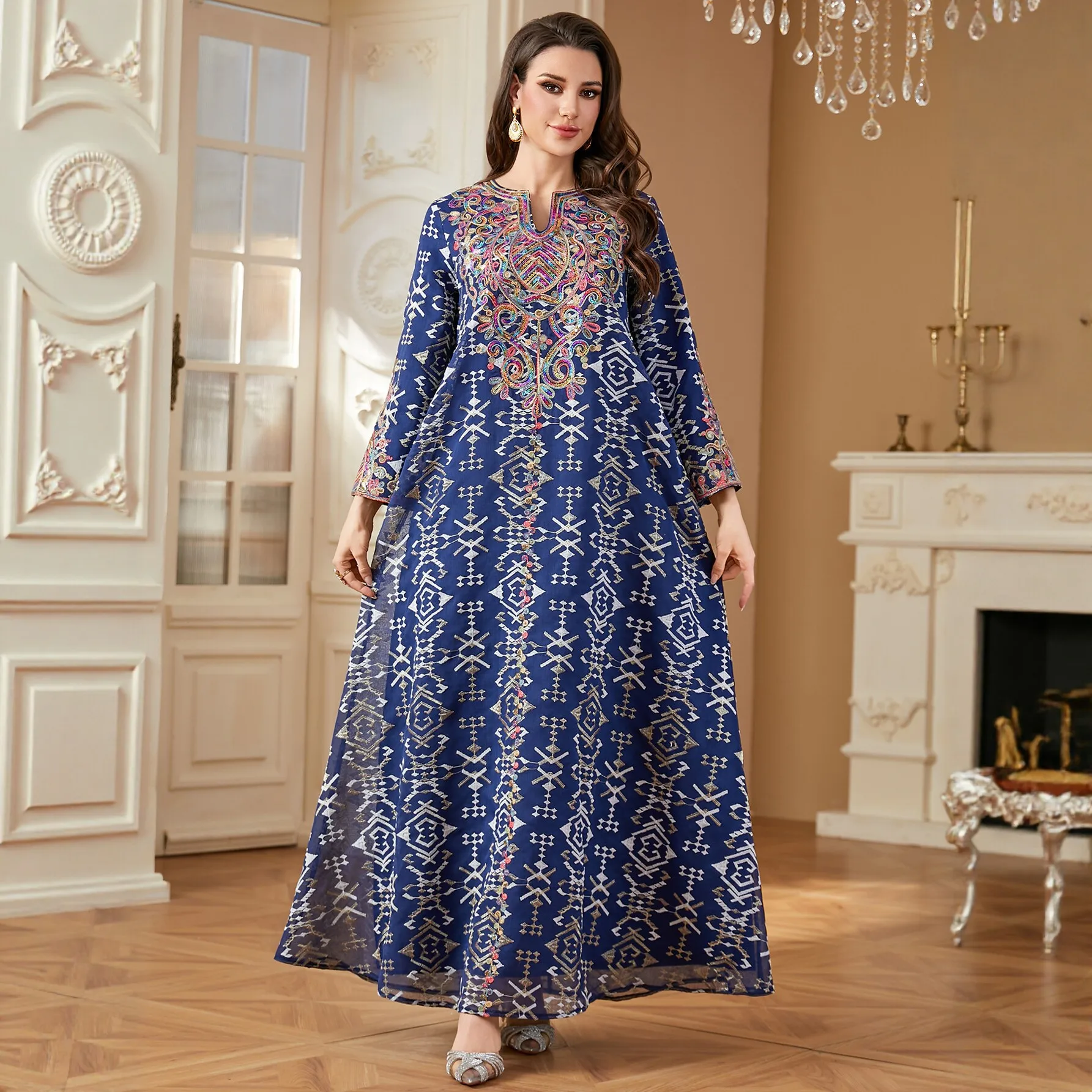 

Праздничное платье-абайя для женщин, мусульманский кафтан, праздничные платья, джалабия с вышивкой, длинное платье, Рамадан, Марокко, Дубай, абайи, исламские платья