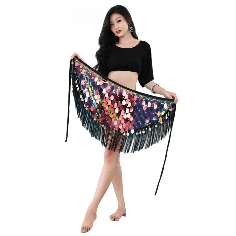 Belly Dance Hip Skirt Fringe Scarf Sequin Wrap Hip Women's Clothing Belly Dance Belt Dance Performance Skirt Shining Super Long