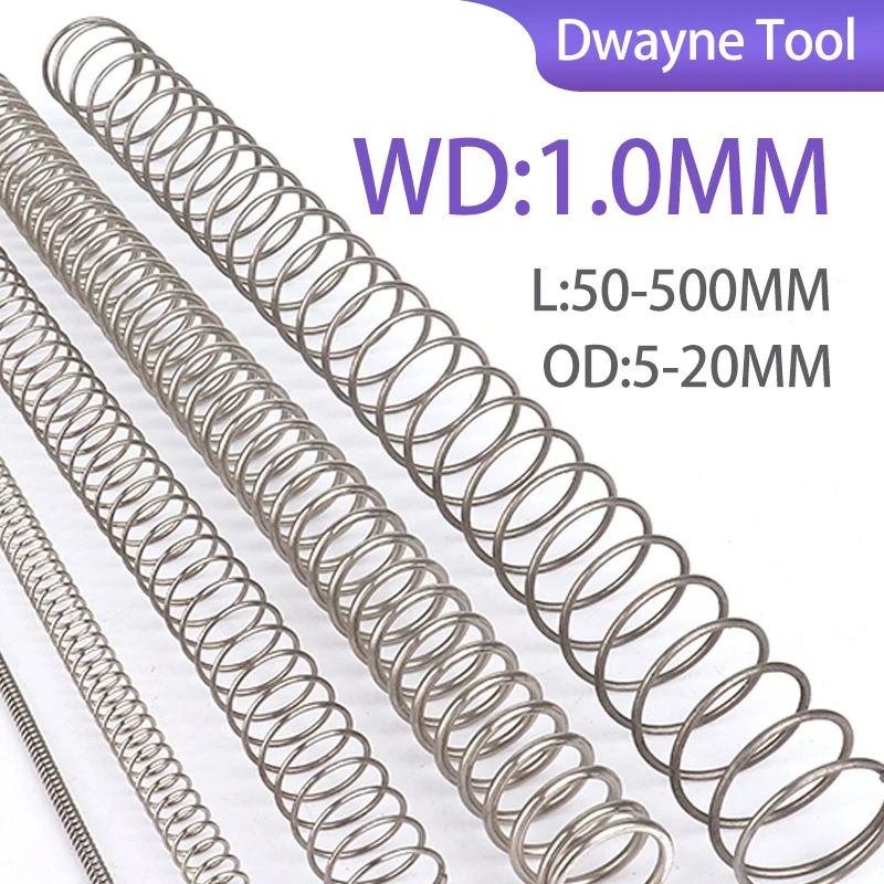 1.0mm WD 5-20mm OD 304 Compression Springs 50-500mm Length- Multi-Purpose Stainless Steel Coils for Machinery & Automotive
