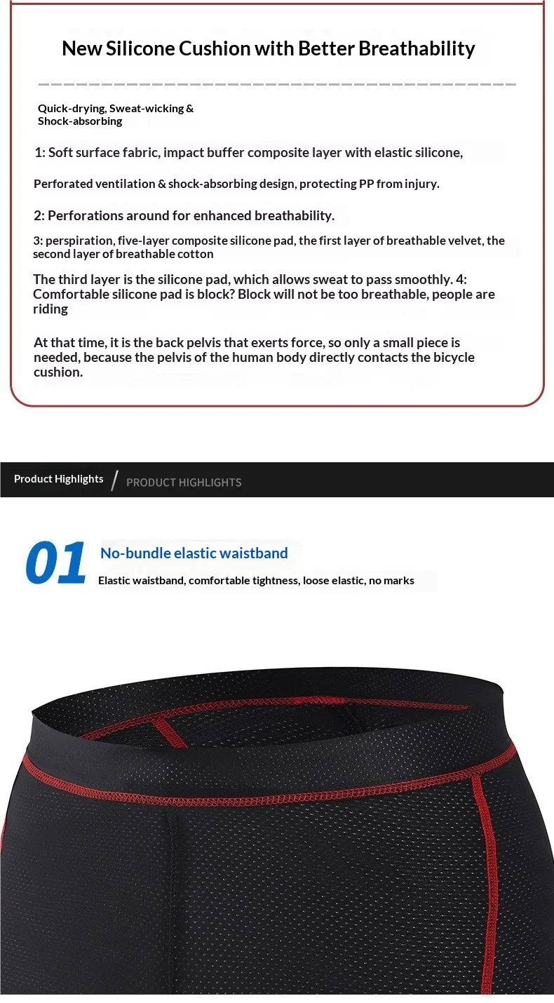 OFFBONDAGE Radhose für Herren, atmungsaktive Radunterwäsche aus Mesh, 5D-Gel-Polster, stoßdämpfende MTB-Radhose, Radbekleidung – Detail 3