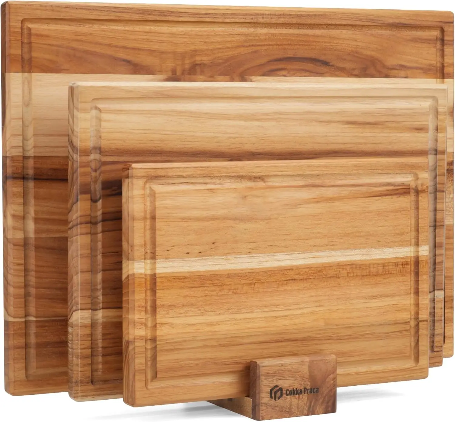 

Teak Cutting Board Set with Stand | 3 Pcs Durable Wooden Cutting Boards for Kitchen | Splinter-Free & No Cracking Design