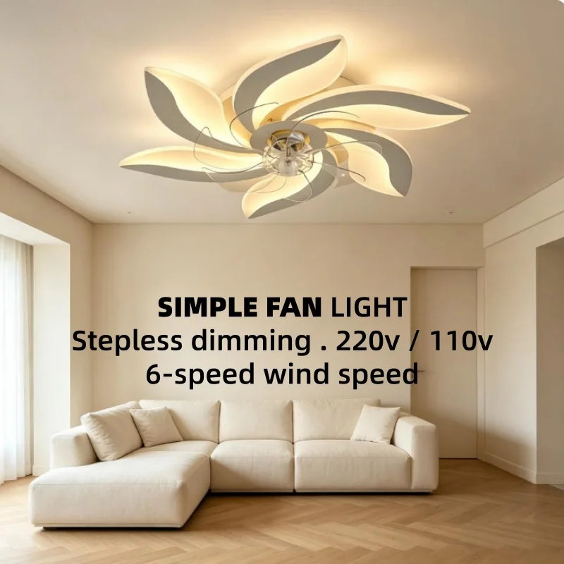 Modern LED Black/White/Gold Ceiling Fan Light with Remote APP Dimmable 6-Speed Silent Timing Fan Lamp for Bedroom Living Room