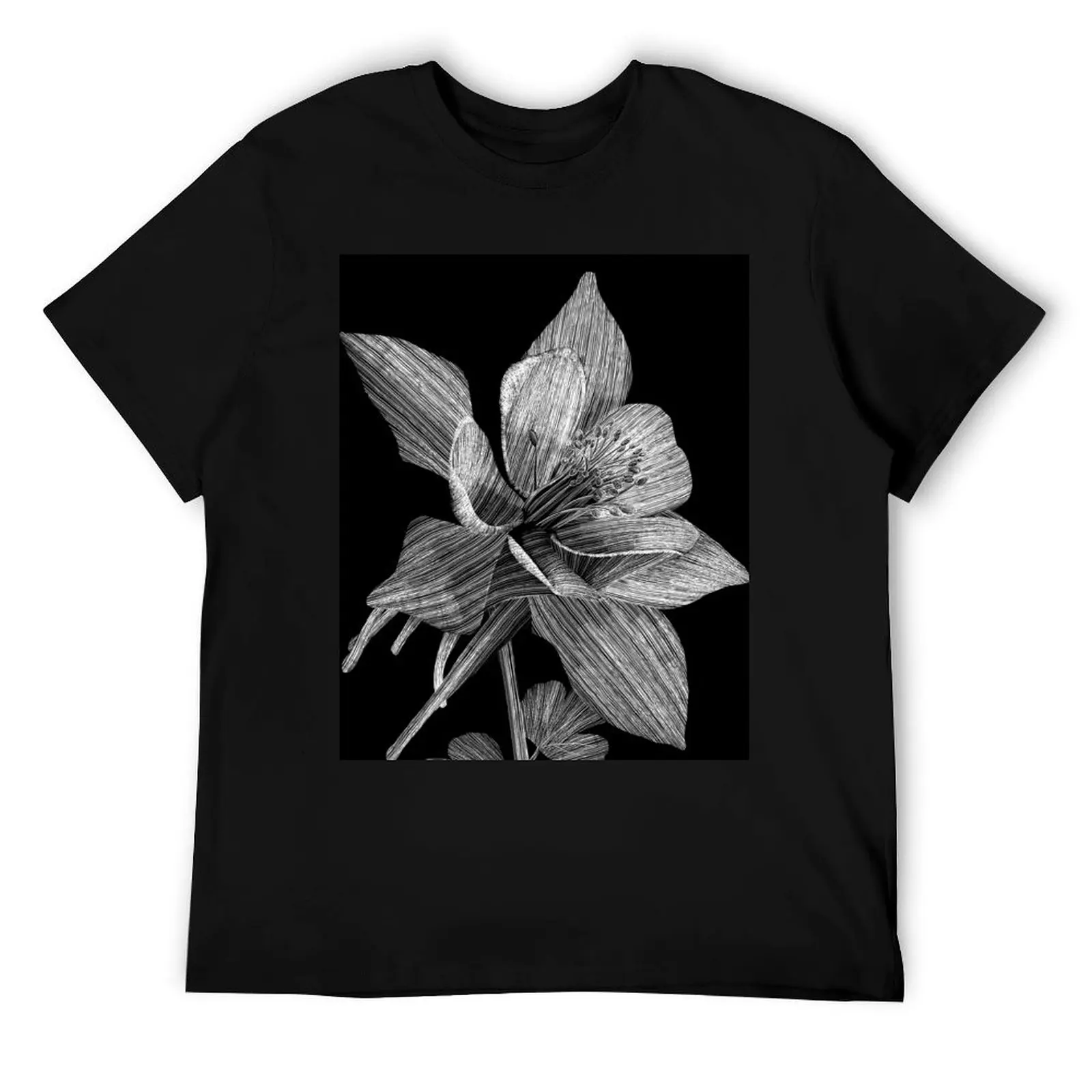 

Columbine Flower Scratch Art Illustration T-Shirt man t shirts for men casual cotton t shirts high quality T-Shirt