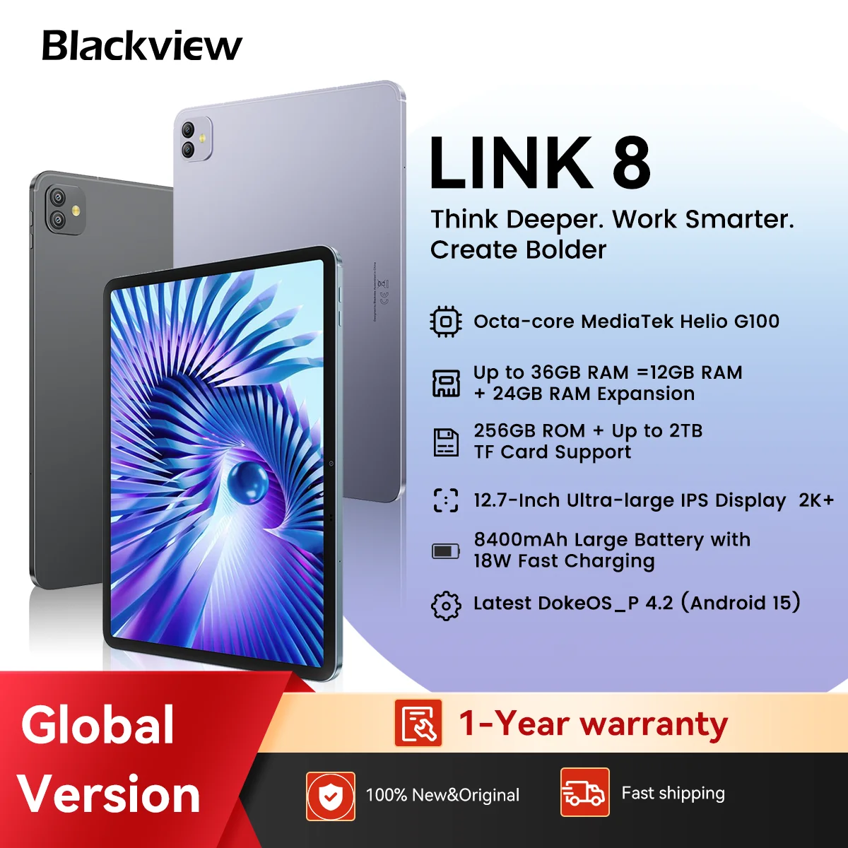 

Blackview LINK 8 Tablet 12.7" 2K Display Octa-Core MT8781, 8400mAh Battery, 18W Fast Charging 16MP Camera Android Tablet