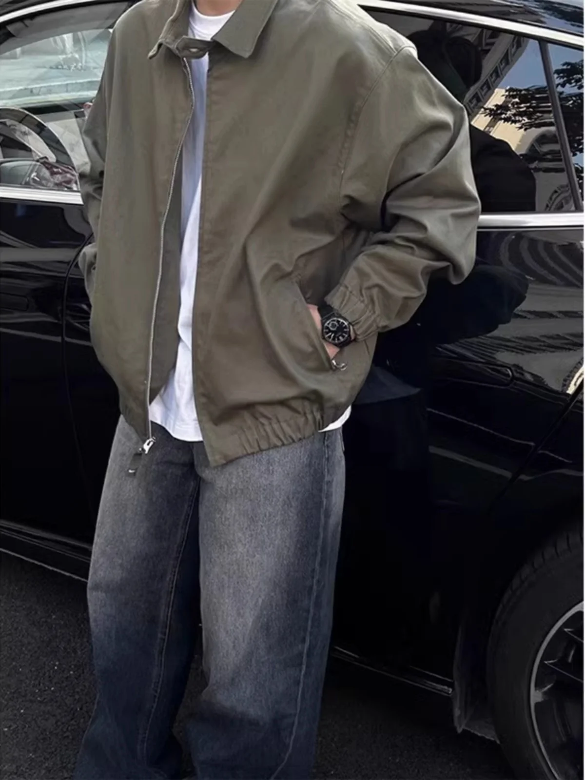 Extra Large 300 Pounds Men's Jacket Spring Autumn Workwear Loose Casual Pilot Baseball Style Top Windproof Long Sleeve Outerwear
