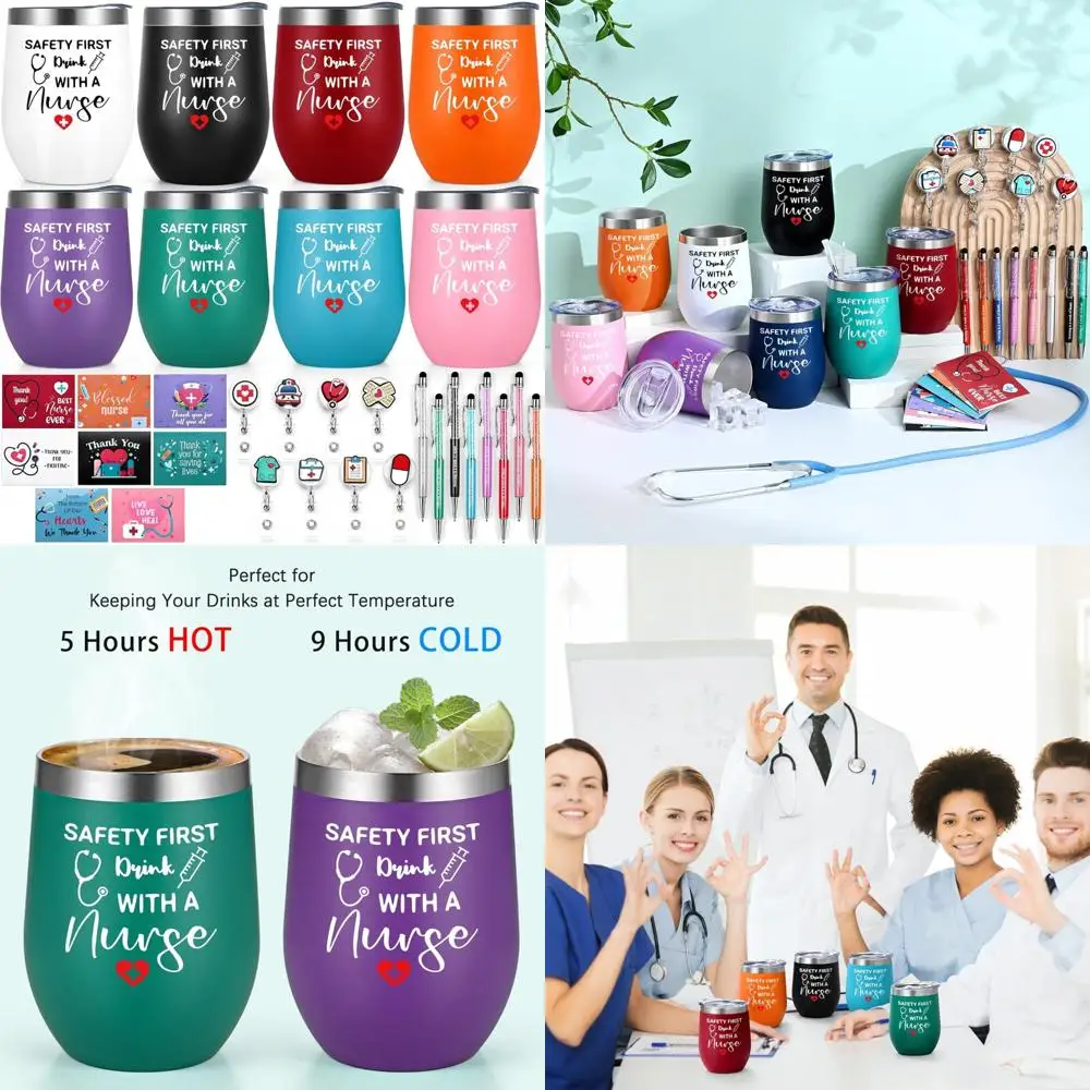Regalos de agradecimiento para enfermeras, juego de 8 vasos de vino aislados para la semana de enfermeras 2025, regalos a granel para mujeres y hombres