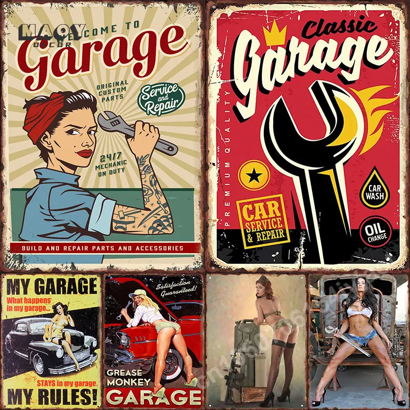 Retro Garage Car Metal Sign Plate Posters Art Wall Decorative House Tin Signs Vintage Poster Decor Room Decoration Mural Picture