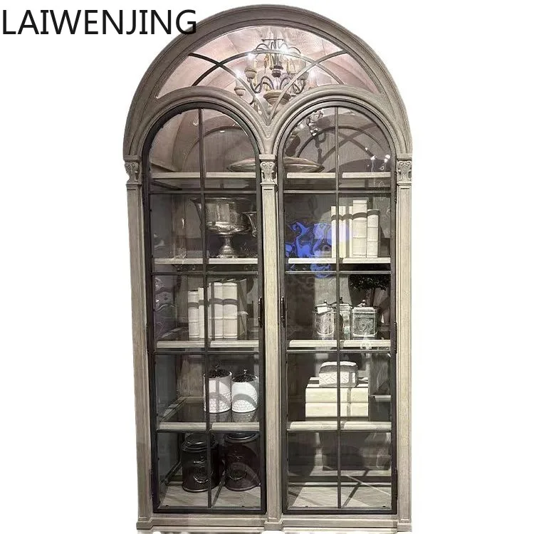 

HLZ dining side bookcase retro and old metal semi-circular arched wine cabinet display case