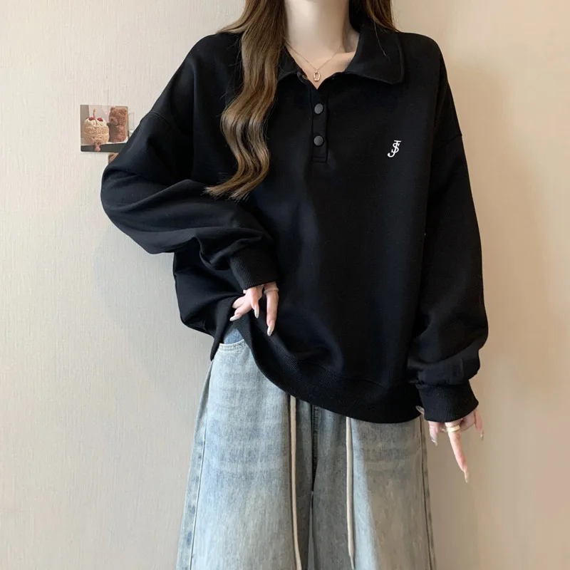سترة نسائية فضفاضة ذات تأثير تنحيف وياقة بولو للربيع والخريف، معطف علوي رقيق بنمط جديد على طراز الكلية الكورية