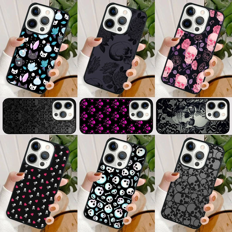 Skull Gothic Creepy Pastel Goth Phone Case For iPhone 16 15 SE2020 14 Max 6 7 8 Plus 11 12 13 Pro Max Mini Phone Cover coque