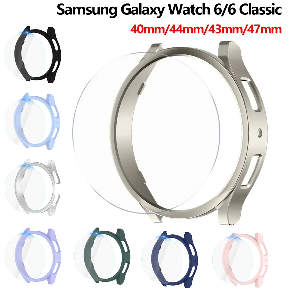 

Стекло и чехол для Samsung Galaxy Watch 6 40 мм 44 мм, защитный бампер из поликарбоната для Galaxy Watch 6 Classic 43 мм 47 мм, защитный чехол
