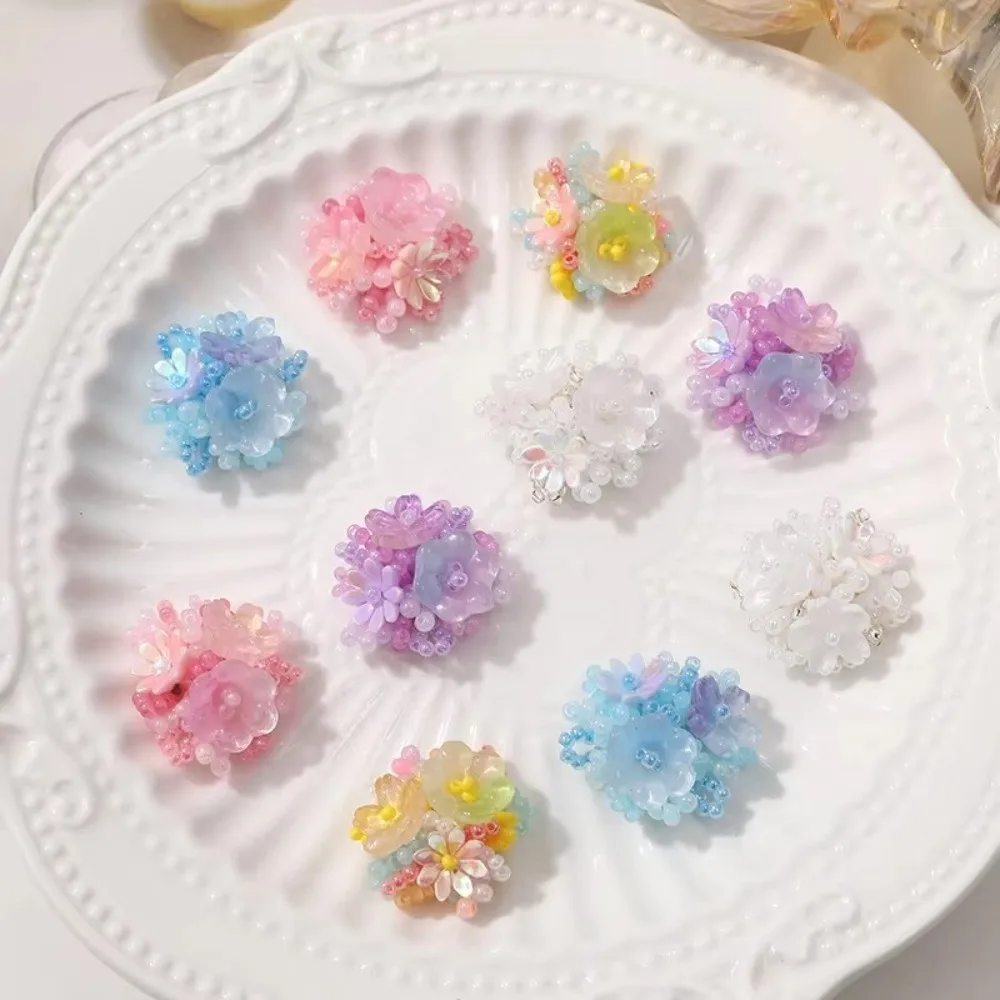 3D Design Flower Patches Non Slip Sturdy DIY Buckle Shoe Flower Decoration Wholesale Pack Transparent Jelly Beaded Applique