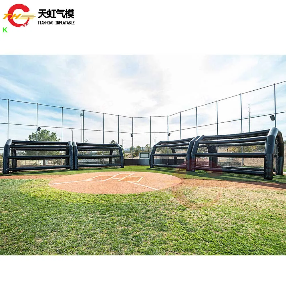 Gabbie da battuta gonfiabili nere con ventilatore Campo sportivo da baseball portatile Gabbia da baseball gigante all'aperto Rete aderente all'aria opzionale