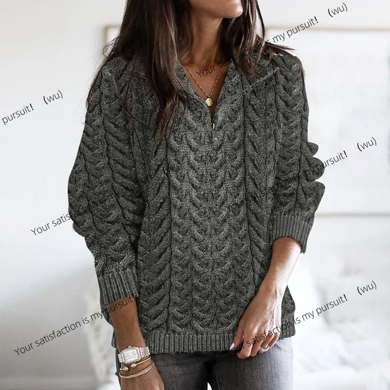 New European and American popular autumn and winter loose V-neck top casual thick needle sweater imitation wool