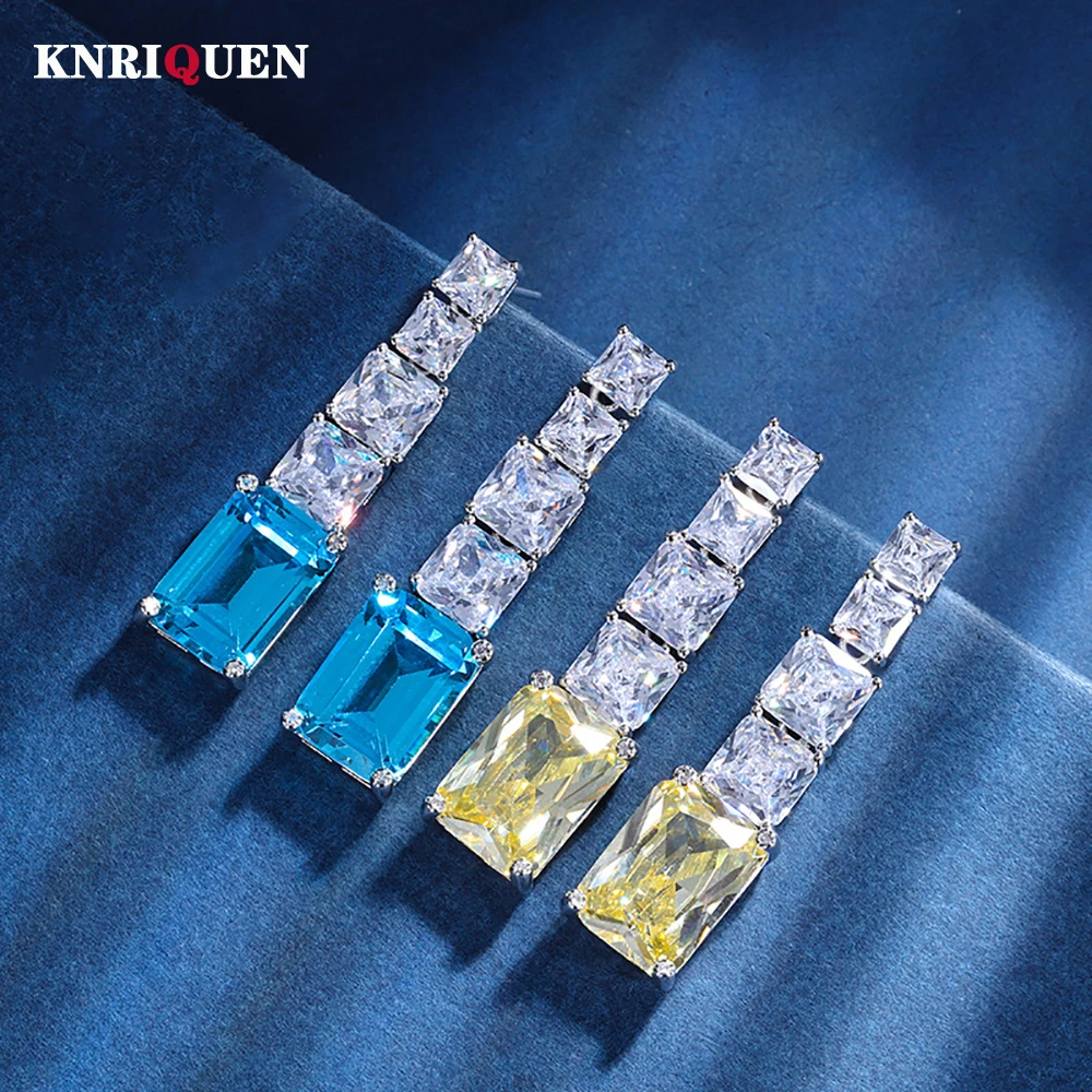 

Retro 10*16mm Topaz Aquamarine Drop Earrings for Women Charms Gemstone Party Wedding Fine Jewelry Lady Gifts