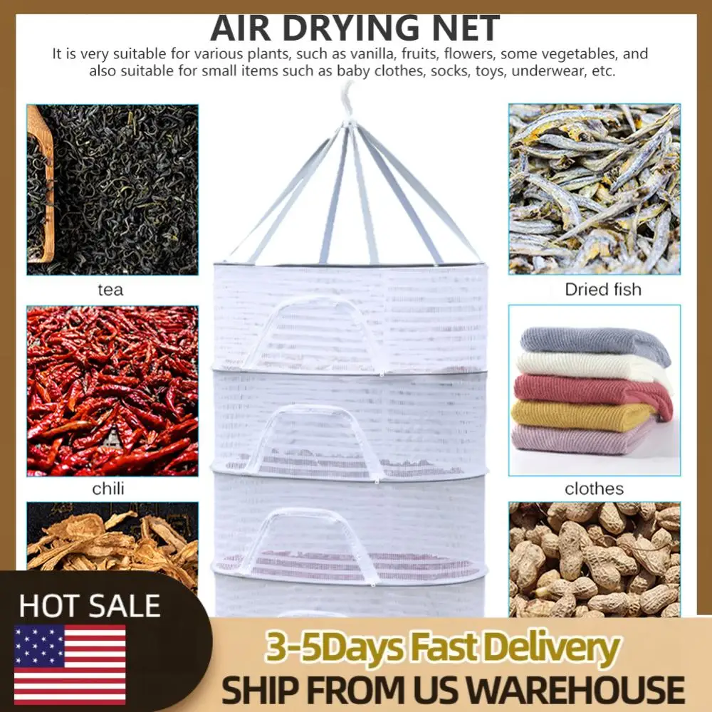 

4-слойная подвесная корзина для рыбы с застежкой-молнией, мелкозернистая сетка для цветов, бутонов, растений, органайзер для сушки рыб/овощей/фруктов/травя