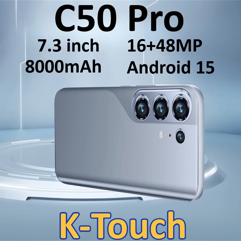 Téléphones mobiles K-Touch C50 Pro 5G, smartphone double SIM, écran HD 7,3 pouces, Android 15, téléphone portable 22 Go 2 To, batterie 7800 mAh, déverrouillage facial, appareil photo 16+48 MP, téléphones portables pour hommes et femmes, cadeaux