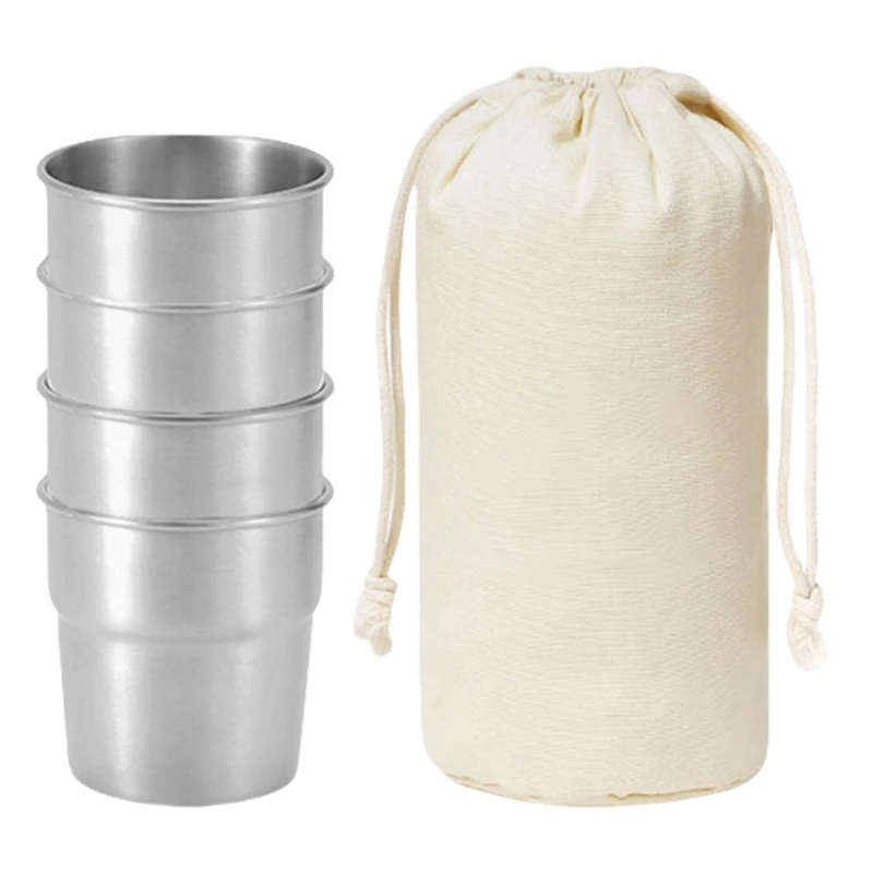 

Y1UB 4pcs Stackable Camping Cup Stainless Steels Tableware Teas Milk Beer Mug