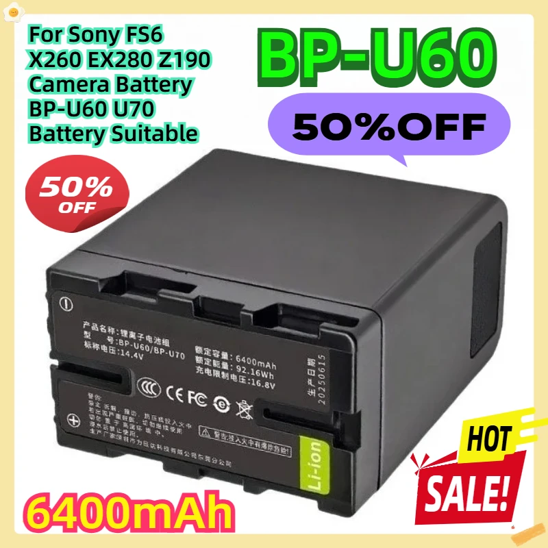 

For Sony FS6 X260 EX280 Z190 Camera Battery 6400mAh BP-U60 U70 Battery Suitable