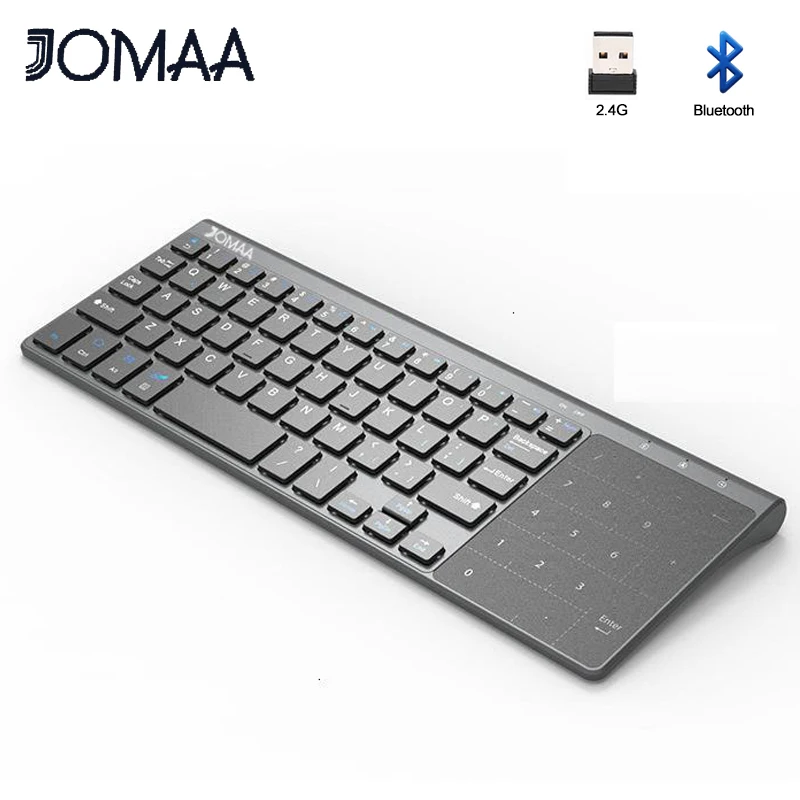 jomaa teclado slim sem fio com touchpad numero do mouse usb bluetooth teclado para android windows desktop laptop tv box 24g 01