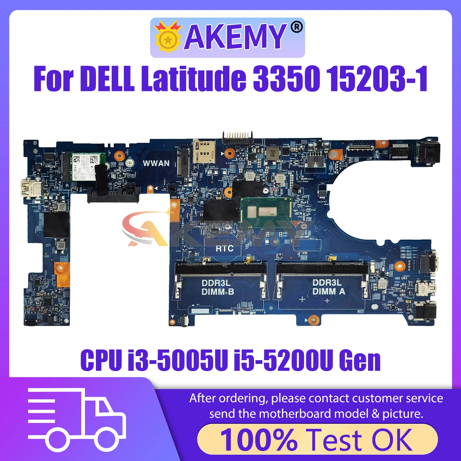 15203-1 Mainboard For Dell Latitude 3350 CN-028CG2 CN-0JV3DW Laptop Motherboard With CPU i3-5005U i5-5200U Gen 100% Tested