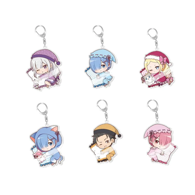 Cartoon Natsuki Subaru Emilia Puck Rem Ram Beatrice Cosplay Anime Keychain Accessories  Pendant Christmas Gift