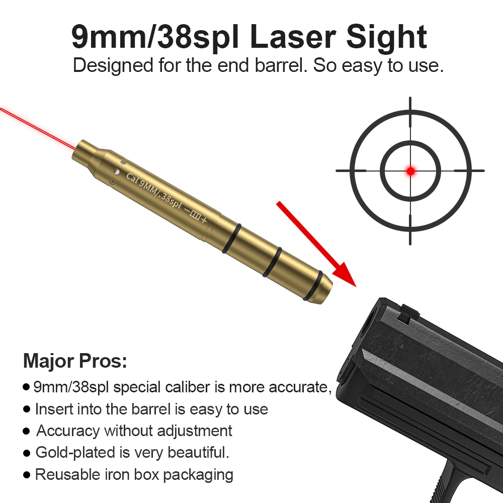 9MM/38SPL Red Laser Boresighter Patrone Dot Sight für Pistole & Zielfernrohr - Jagdzubehör Training Shooting Sight