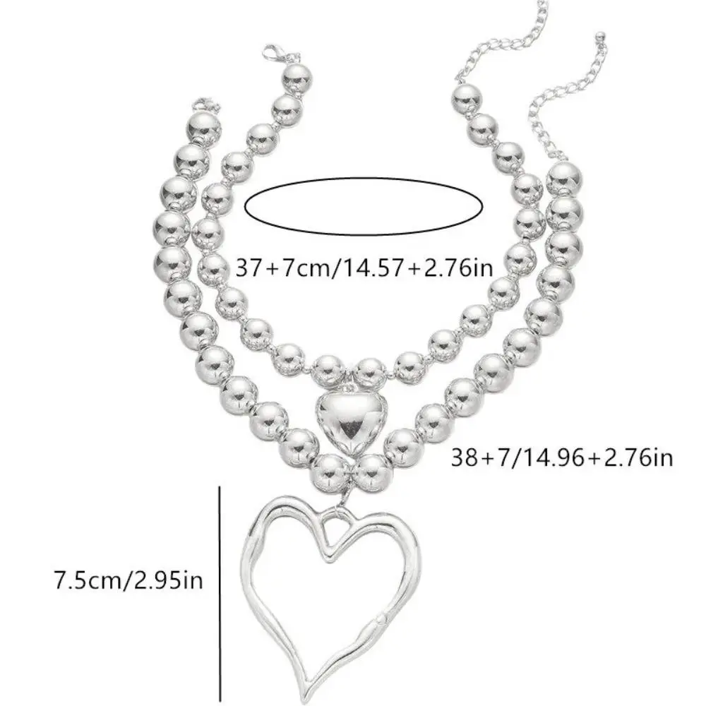 Exaggerated Big Heart Pendant Necklace Hollow Heart Aesthetic CCB Ball Beads Necklace Vintage Funny Chain Jewelry Girls Gift