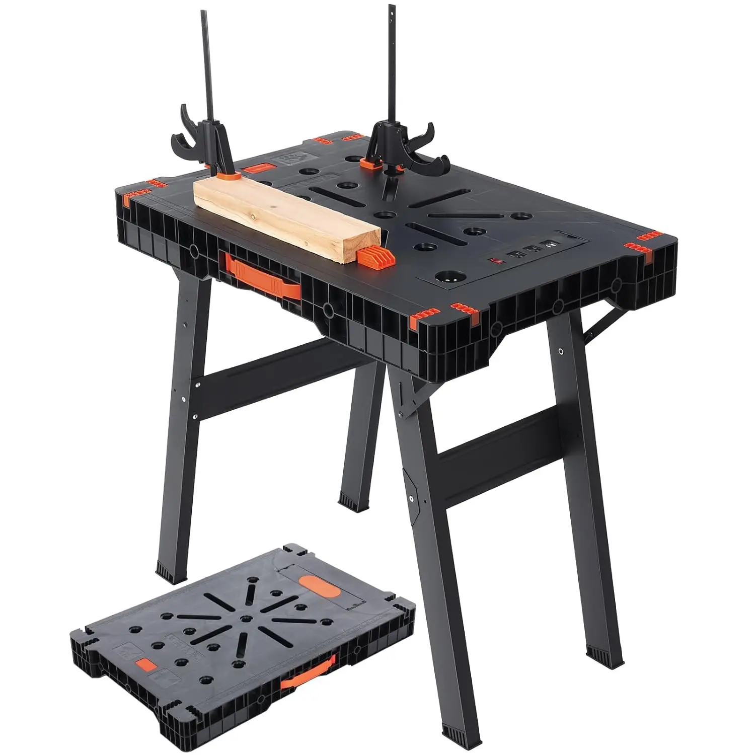 Quick-Open Folding Tool Table With Clamps & Storage Space - Heavy Duty Portable Workbench For Woodworking/DIY Workshop