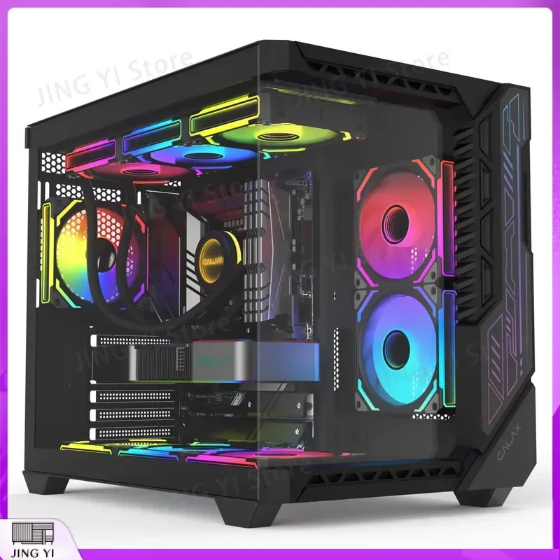 RGB Gaming PC Case Mid Tower Steel Chassis 360 Water Cooling Support Tempered Glass Side Panel Aquarium Style Computer