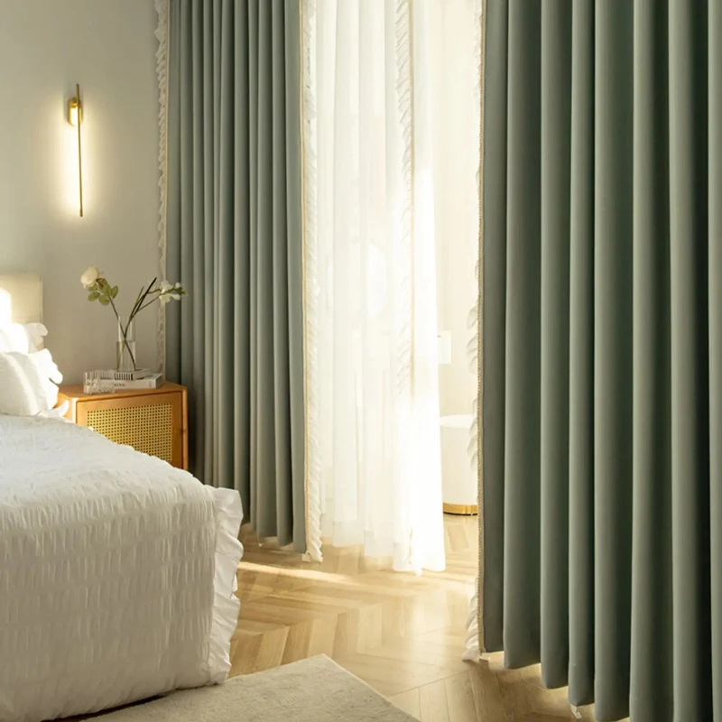 Cremefarbene Verdunkelungsvorhänge aus Baumwolle und Holz mit Perlenmotiv für Fenstergitter, Wohnzimmer, Fenster, französischer Prinzessinnen-Stil