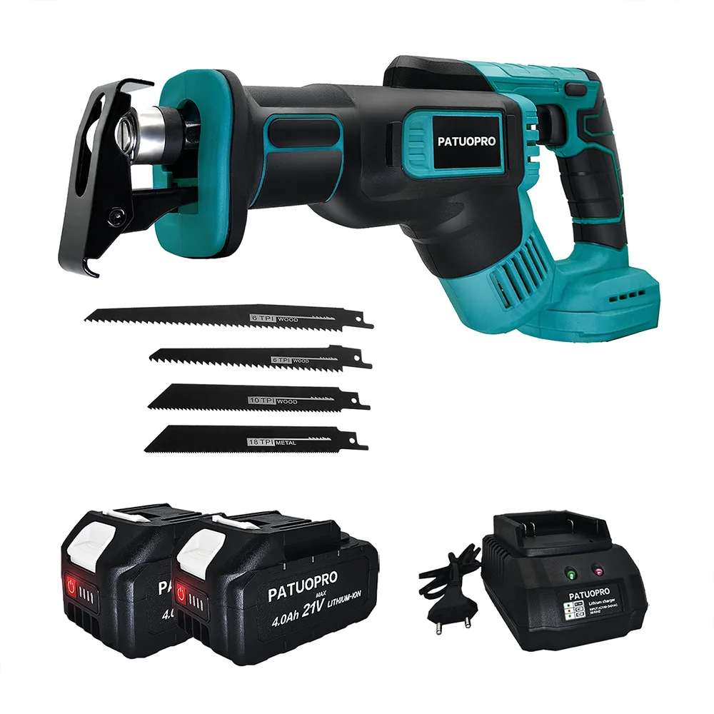 

PATUOPRO Cordless Reciprocating Saw With 4 Blades Rechargable Multifunction Saw Metal Wood Cutting Tools For Makita 18V Battery