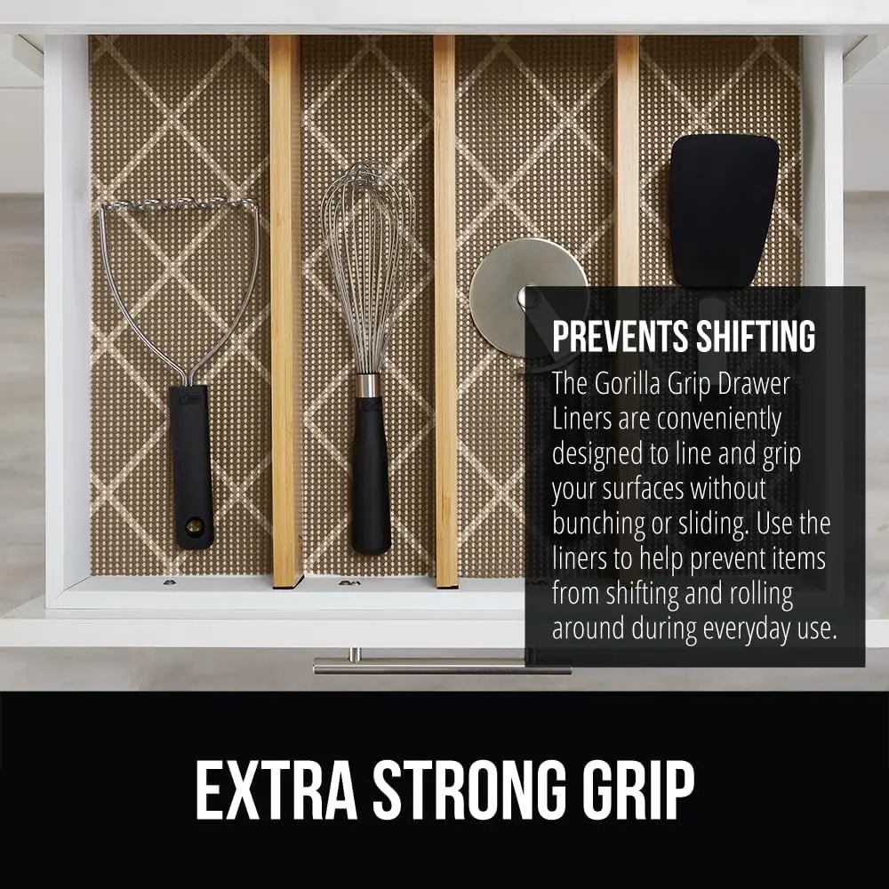 

Полка и подкладка для ящика Gorilla Grip Powergrip, толстая прочная фиксация, неклейкие вкладыши защищают кухонные шкафы и