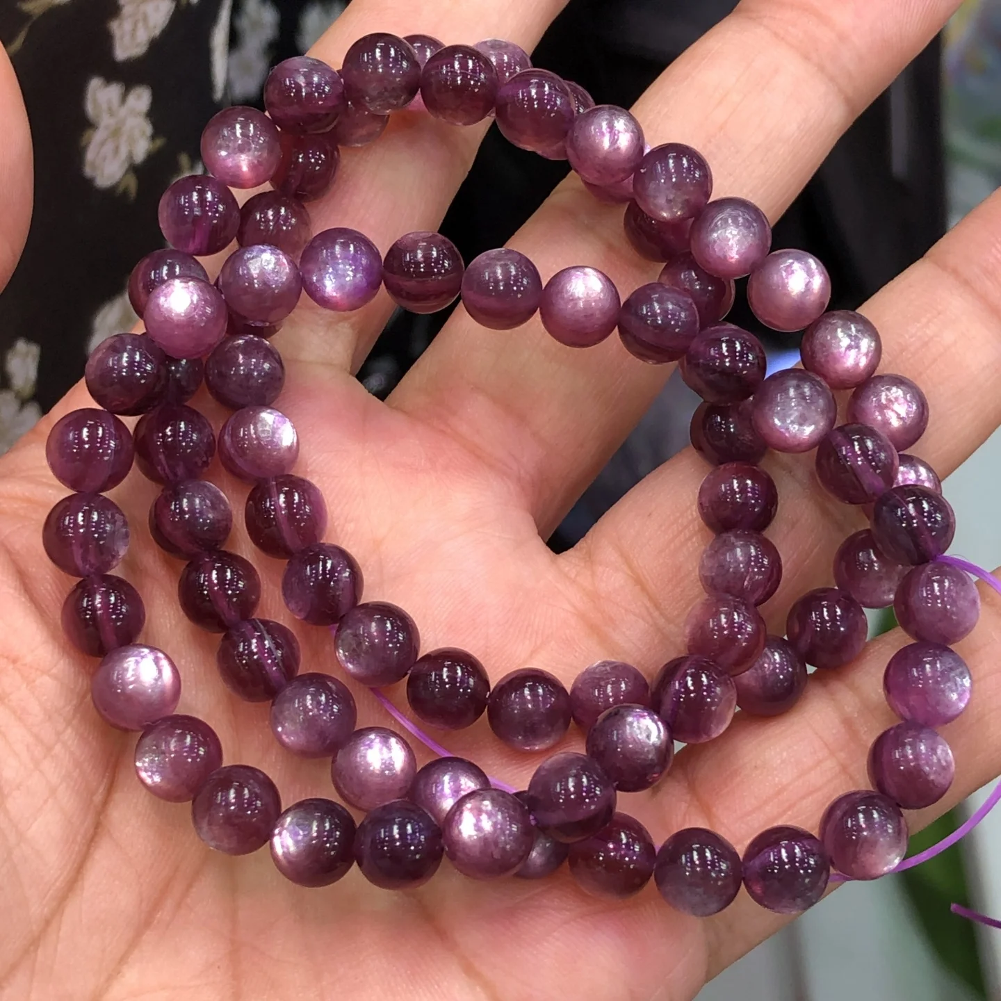 

1 шт. Fengbaowu натуральный фиолетовый золотой слюда фиолетовый лепидолит браслет круглые бусины 55 см рейки целебный камень ювелирные изделия подарок для женщин и мужчин