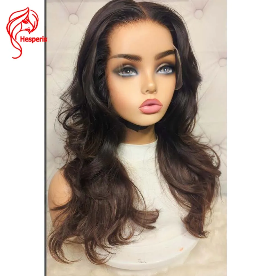 Hesperis Layered Ombre Brown Transparent Glueless Lace Front Human Hair Wig Bleached Knots Pre-plucked Pu Silk Base Closure Wigs