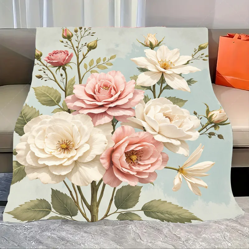 

1pc Flannel Blanket Elegant Floral Print Throw Blanket for Cozy Living Room Decor