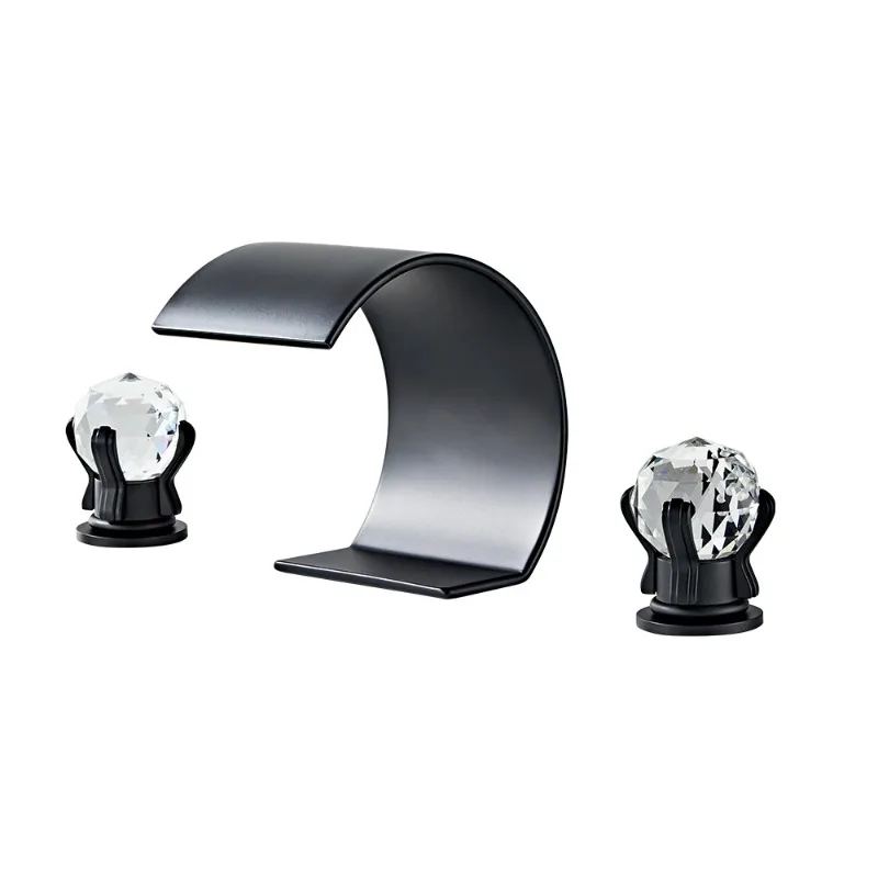 

Luxury Art Shape Solid Brass Widespread Bathroom Sink Faucets 3 Hole 2 Crystal Handle Hot Cold Water Mixers Tap